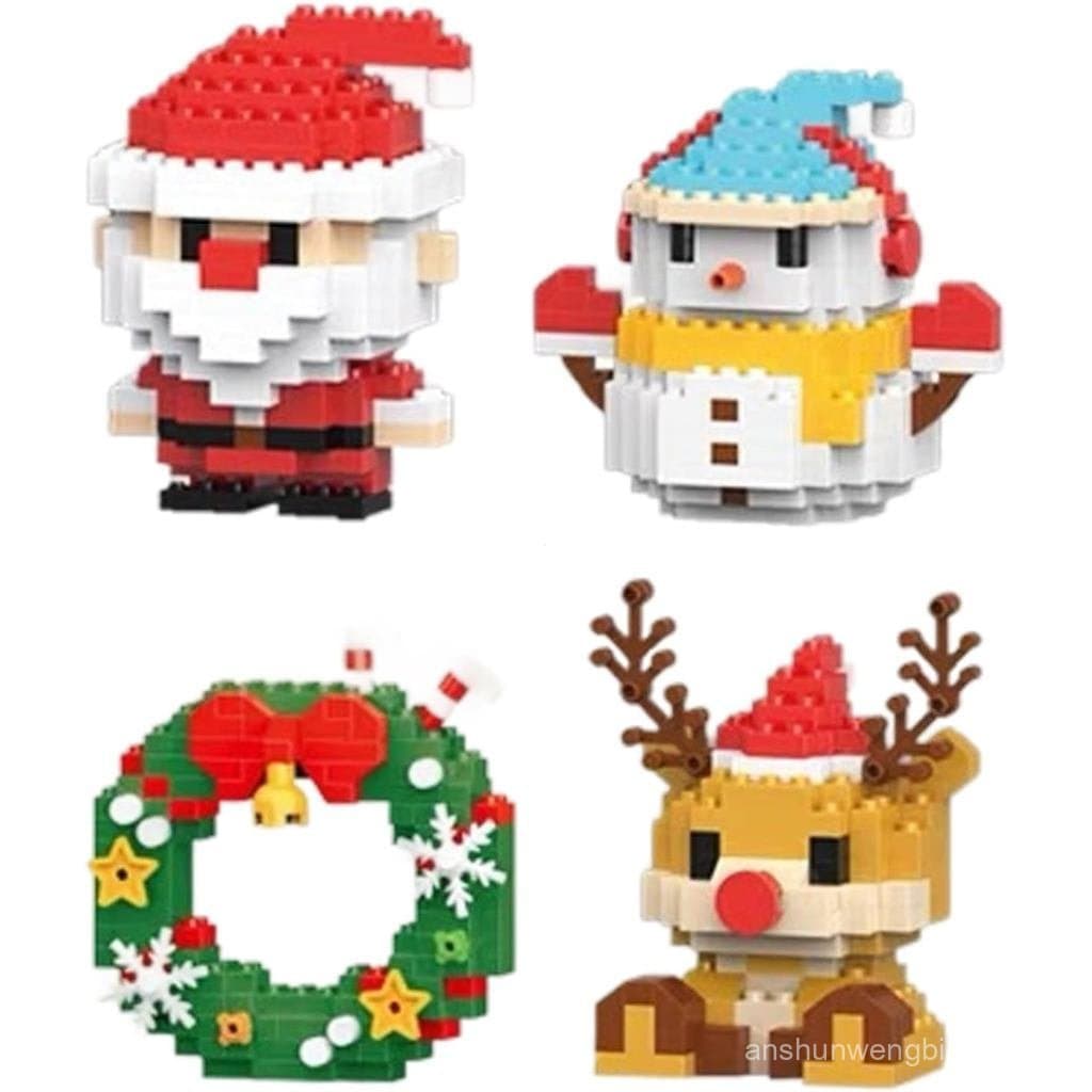Um conjunto de blocos de montar com tema de Papai Noel, contendo 4 pacotes de blocos temáticos.