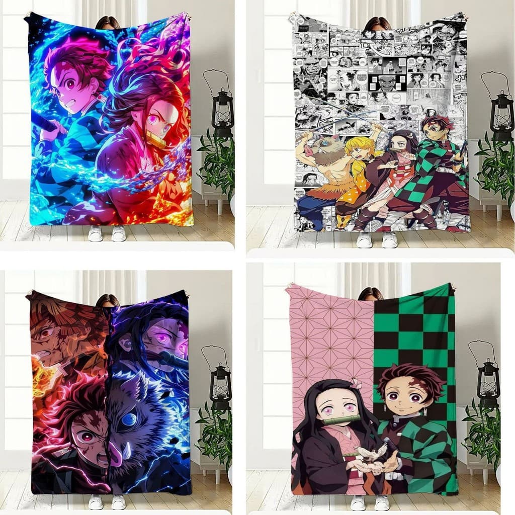 Anime dos desenhos animados Demon Slayer impresso flanela cobertor quarto sofá ar condicionado cobertor escritório xale