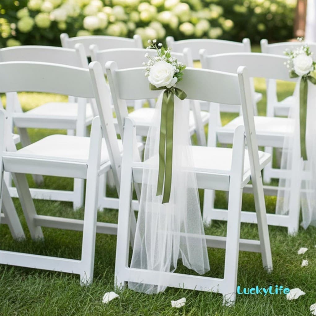 Decorações Traseiras De Cadeira De Corredor De Casamento , Enfeites Românticos De Design De Fita Floral Para Cerimônia ,