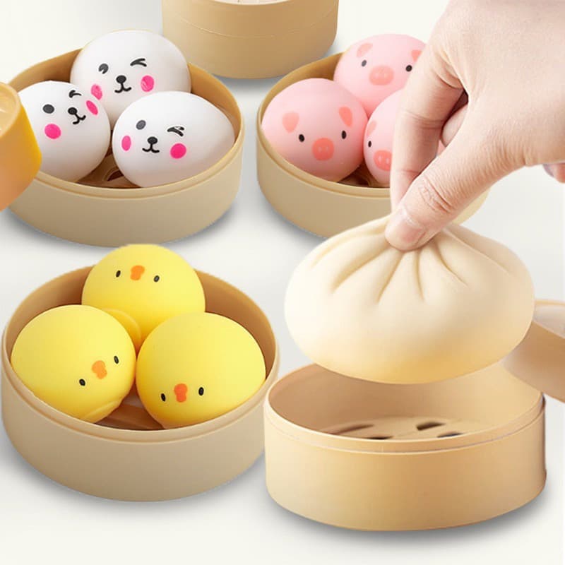 3 peças de brinquedos anti-stress: Bola de Porquinho Fofo, Pãozinho Recheado Cozido no Vapor, Brinquedo Engraçado e Maci