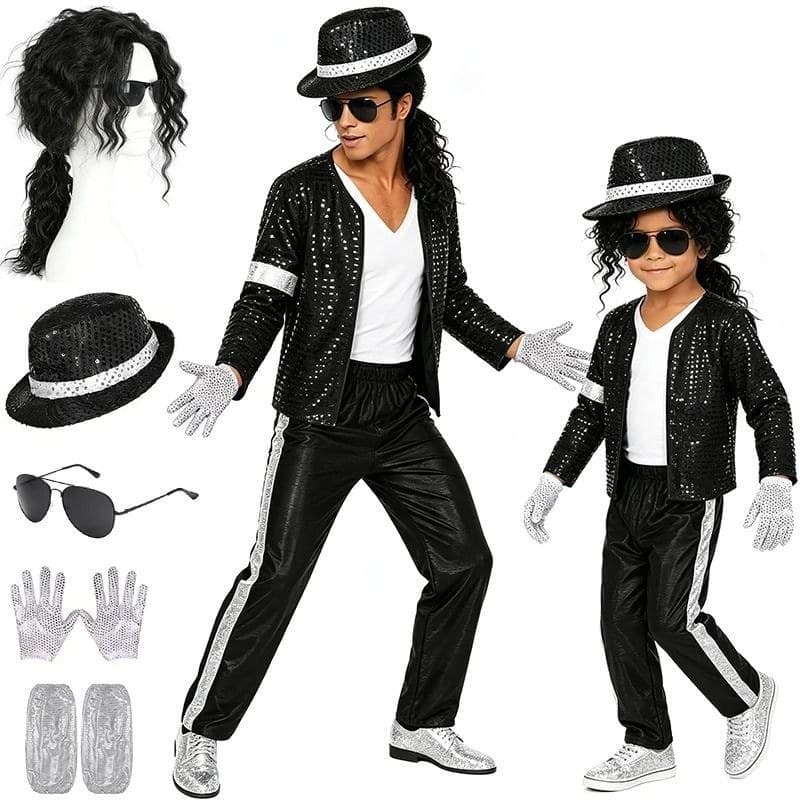 Michael Jackson traje MJ traje terno crianças adulto das mulheres dos homens Billy ouro dança imitação desempenho traje
