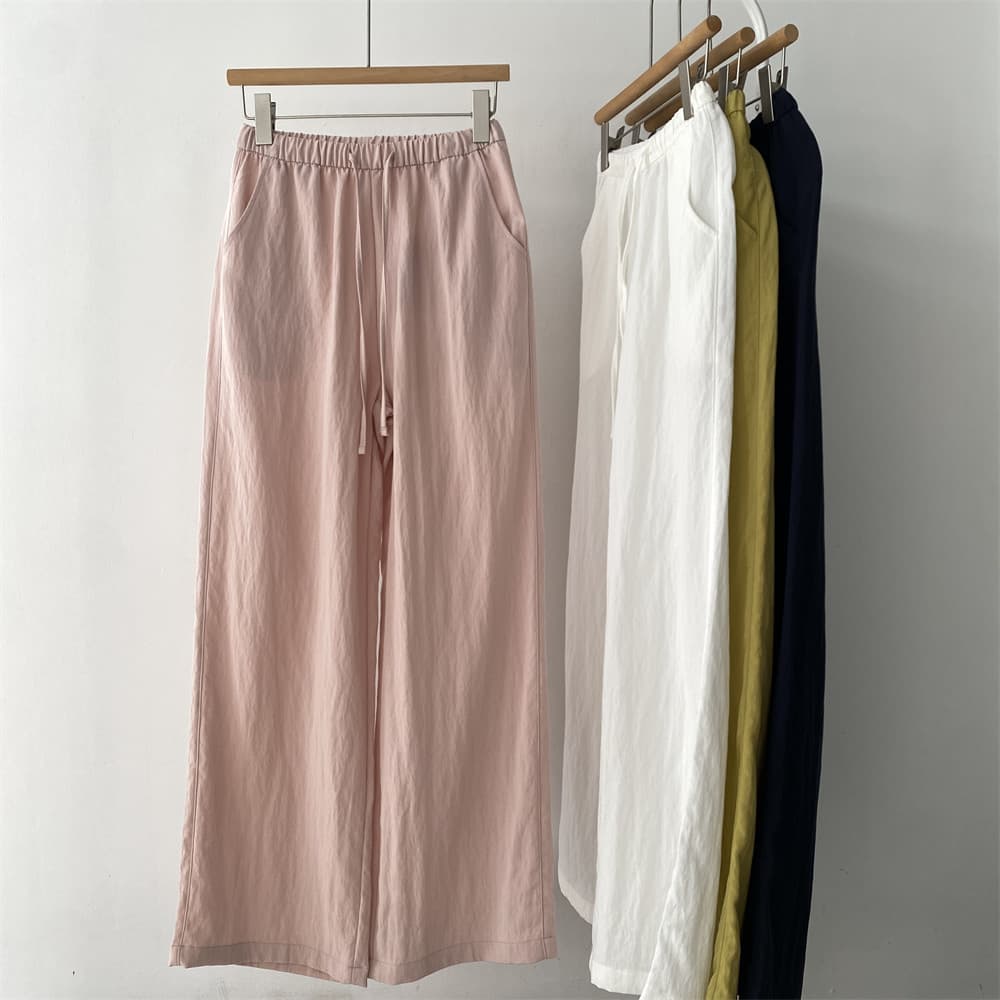 Olhos grandes [Roupas femininas japonesas coreanas de tamanho único] Calças compridas-4 cores Calças legais ~ Linho Lyoc