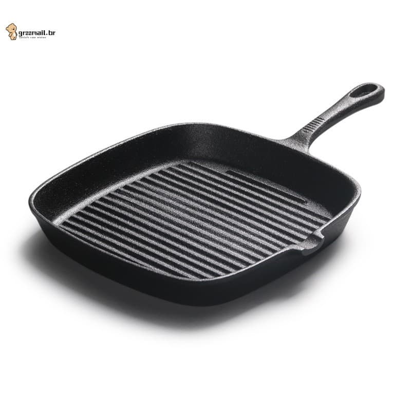 Panela De Bife De Ferro Fundido-Frigideira Não Revestida Para Peixes E Carne