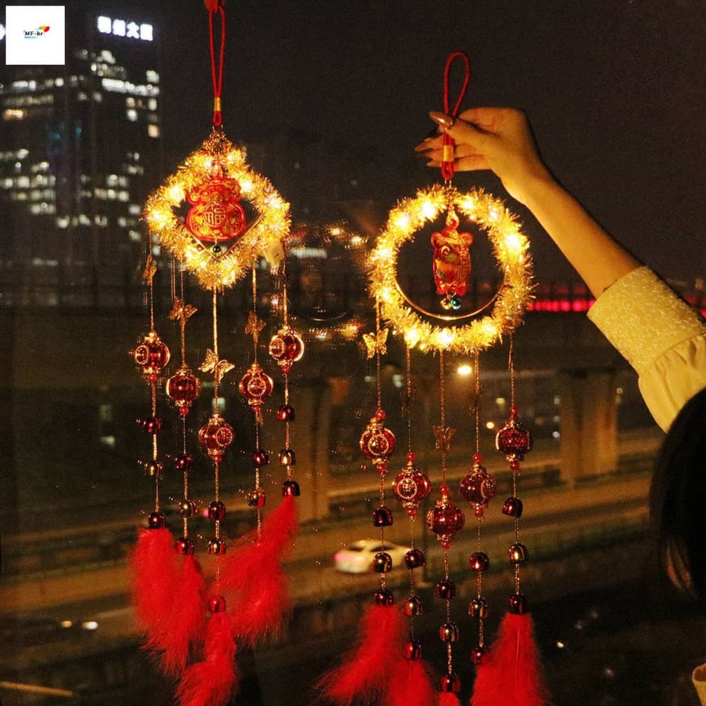 Pingente De Sino Luminoso Do Ano Cavalo-Sinos De Vento Da Janela Festival Primavera Para Decoração De Casa