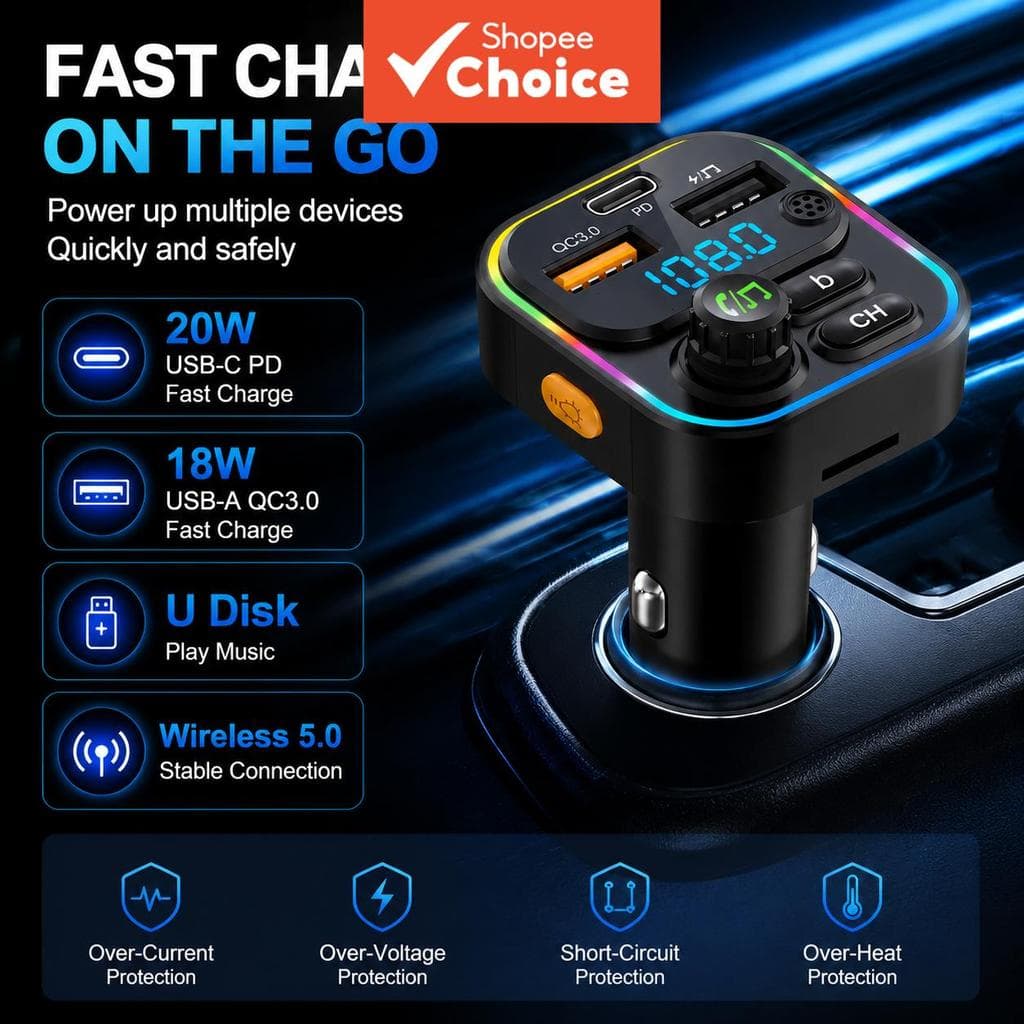 C17 Carro BLUETOOTH 5.3 Transmissor Fm Handsfree USB Pd20w Carga Rápida Mp3 Player