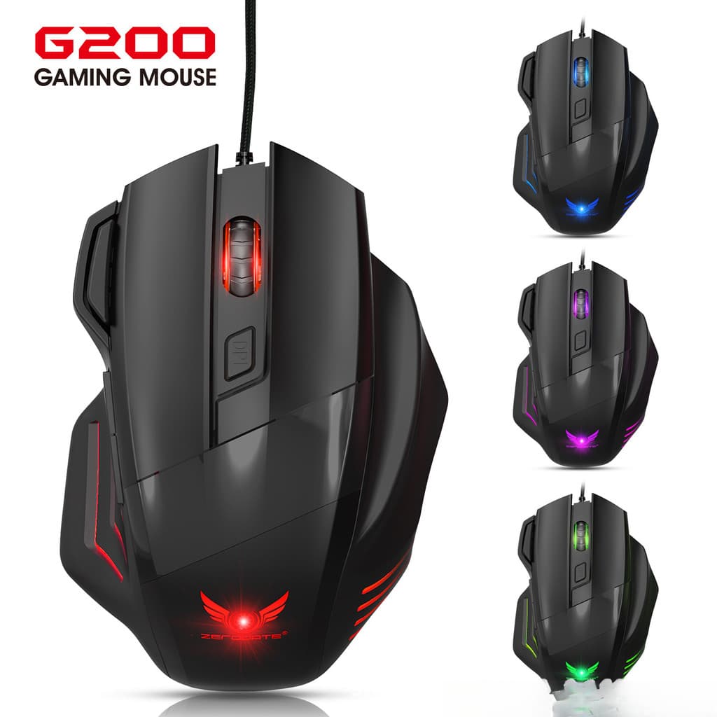 [Estoque pronto] Mouse de jogo G200 com fio de 7 botões 2400dpi Mouse ergonômico com luz reguladora de velocidade de qua
