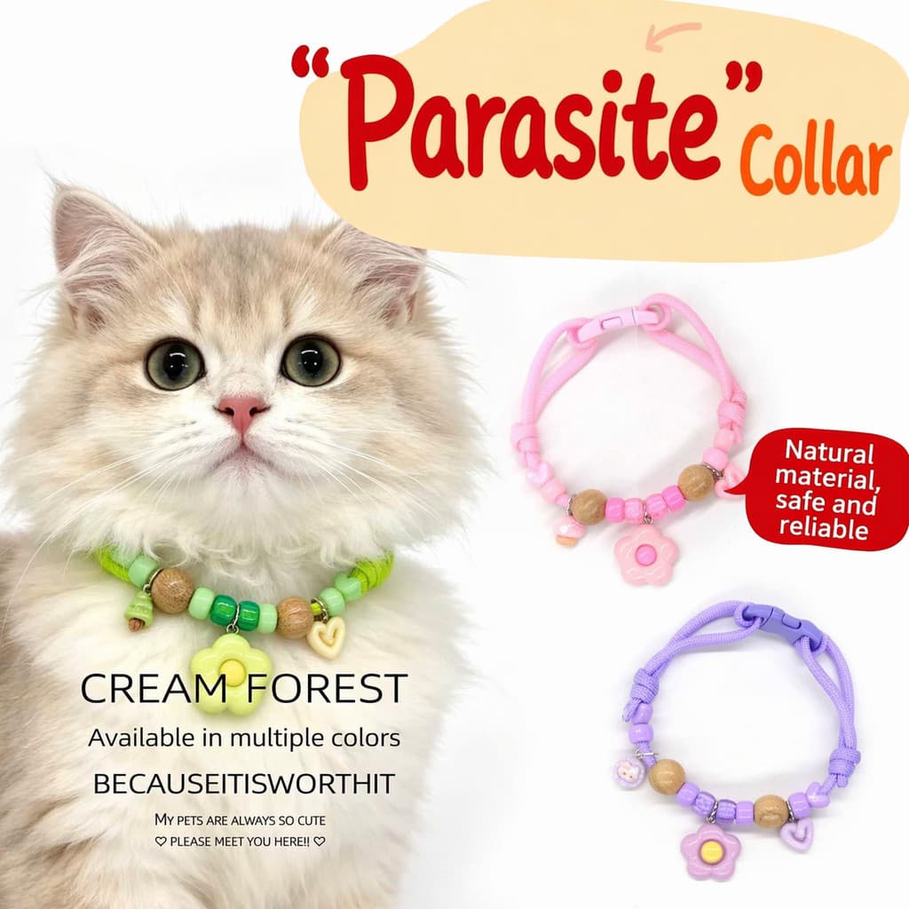 Creme Floresta Bonito Frisado Flor Gato Colar Ajustável Segurança Breakaway Pet
