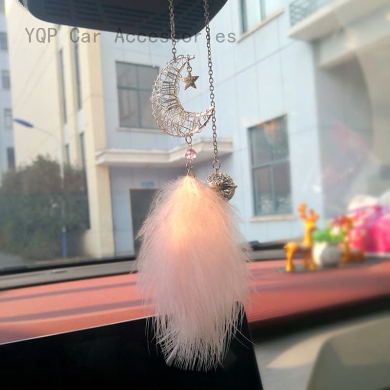 Bonito Pena Ornamentos De Carro Estrelas E Lua Pingente Espelho Retrovisor Aniversário Acessórios De Decoração Automátic