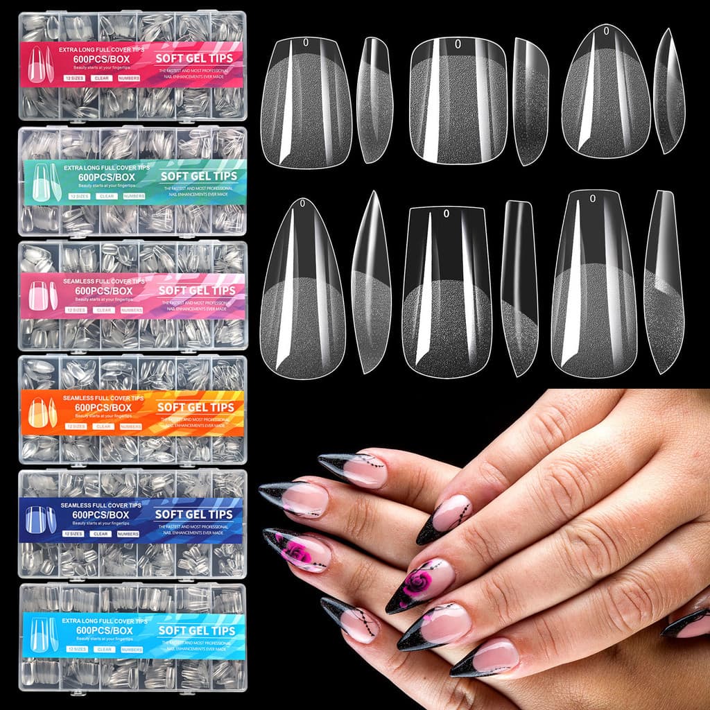 Sem gravura polimento fino Semi-fosco cristal sem costura Manicure peças de unhas caixa de 600 peças