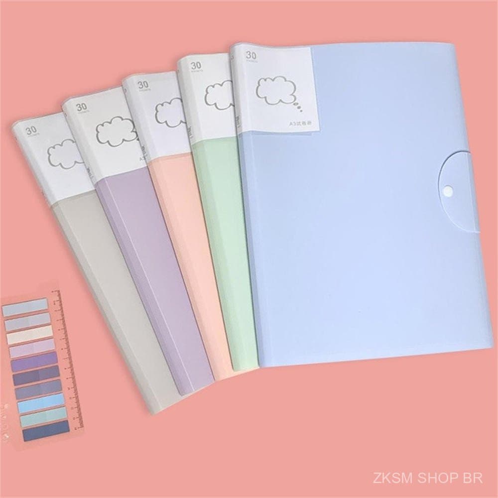 Pasta plástica para documentos A3, saco de armazenamento de papel impermeável para escritório com capacidade para 30/40