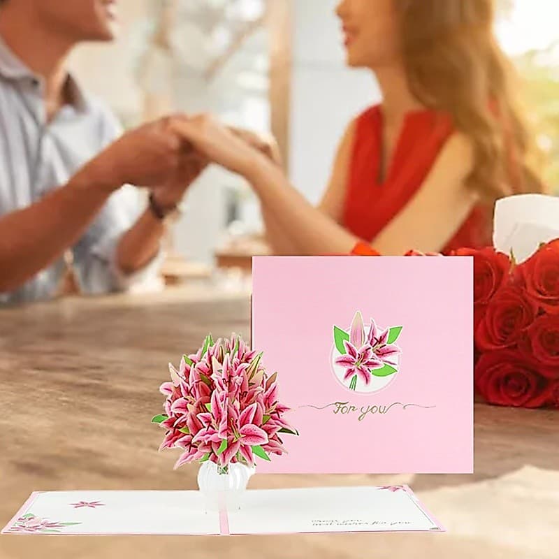 Kellnny Rose Lily Flower 3D Para Pop Up Cartão De Felicitações Cartões De Dia Dos Namorados Com Envelope Nascimento