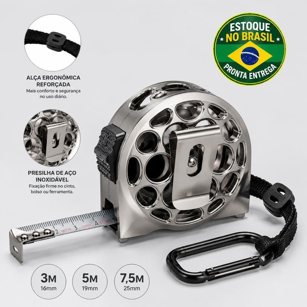 Fita Métrica Trena De Aço Inox 3m 5m 7.5m Profissional Resistente A Ferrugem E Quedas Precisão