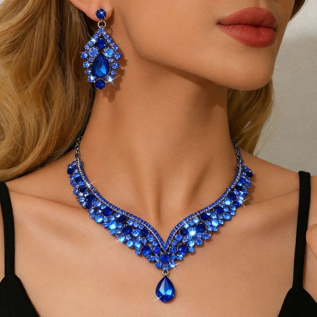 Conjunto de duas peças Premium gota de água diamante colar strass luxo jóias completas noiva grande conjunto europeu ame