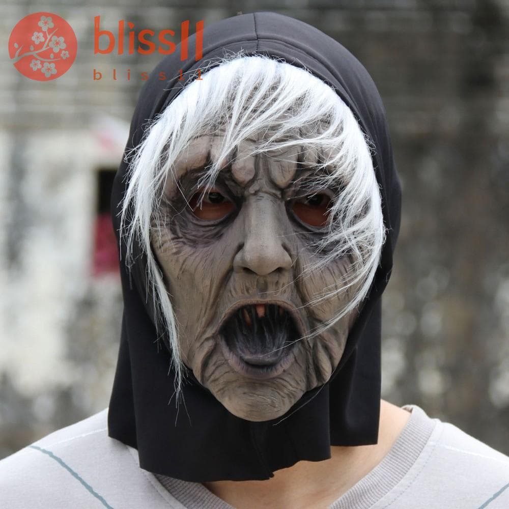BLISS11 Máscara De Bruxa De Cabelos Brancos , Fantasma De Látex De Língua Preta , Adereços De Cosplay De Festa 3D