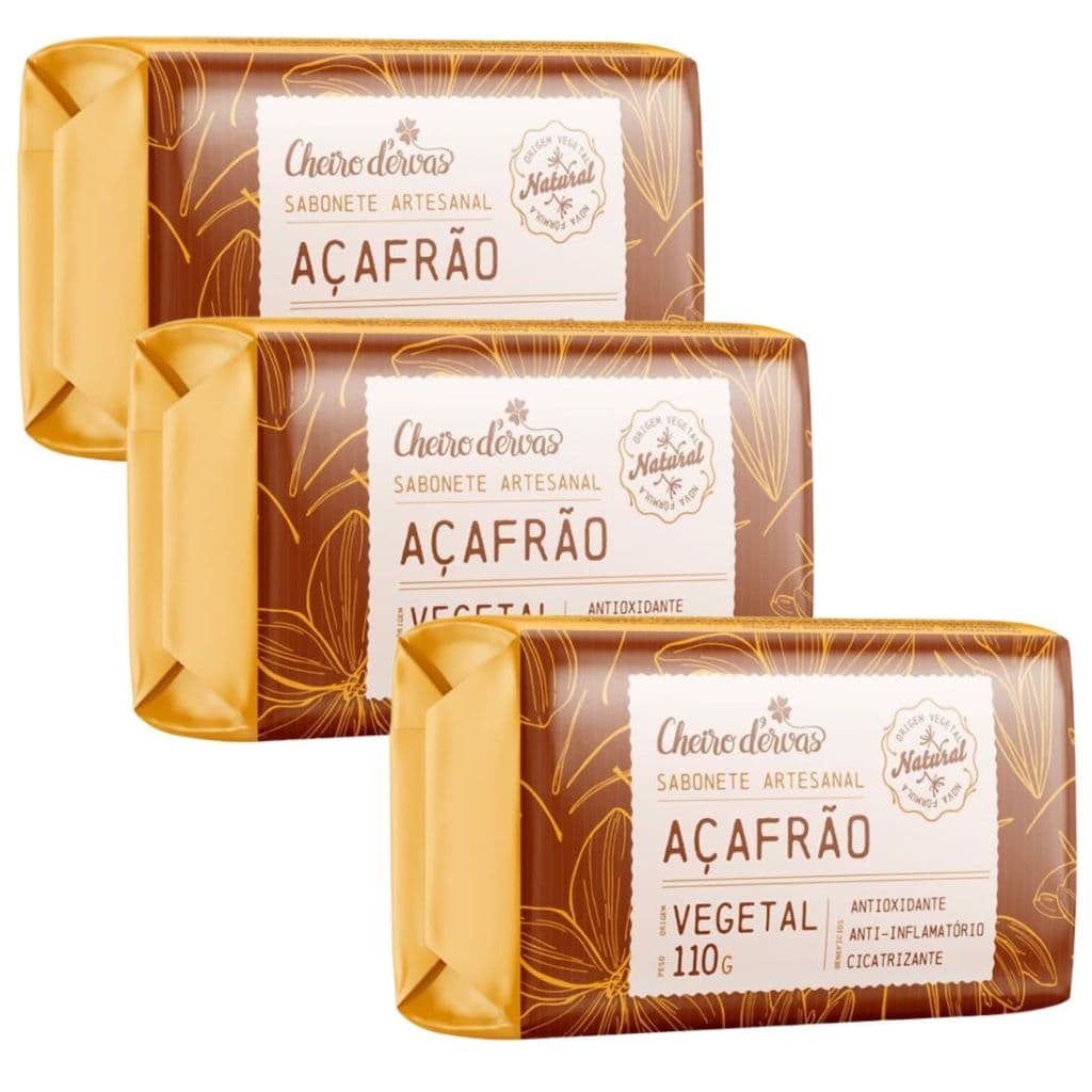 Kit 3 Unidades Sabonete Artesanal Açafrão 110g Cheiro D`Ervas