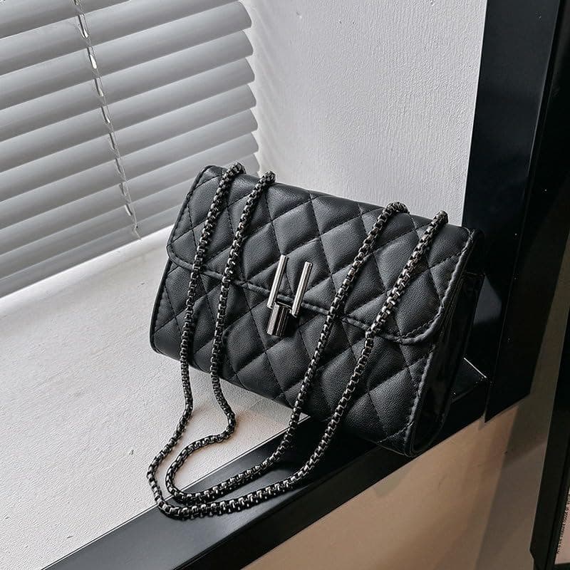 Bolsa de mão e carteira de luxo pretas, bolsa de ombro feminina em couro PU, bolsa transversal feminina xadrez, com fran