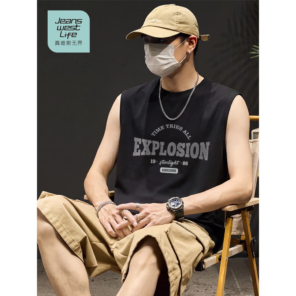 Zhenweisi LIFE colete americano masculino verão solto tamanho grande puro algodão corte manga masculina sem mangas camis