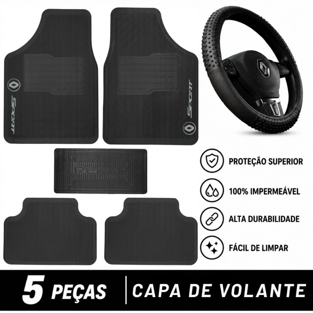 Kit Capa Volante + Tapete Renault Kwid Duster Sandero Logan Captur Oroch Clio