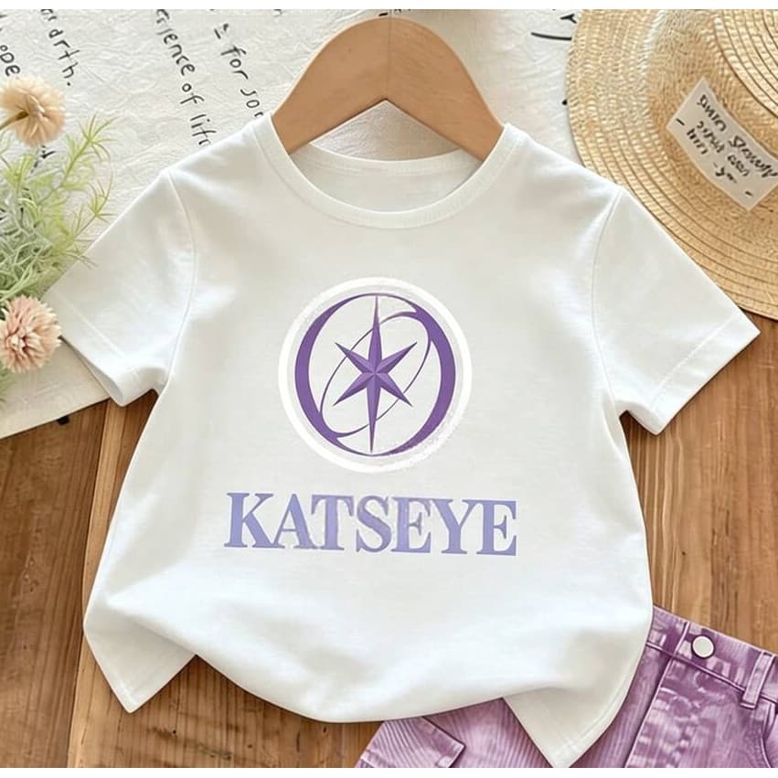 Camiseta Masculina Feminina Oversized Estampa Katseye Logotipo Símbolo Roxo Circular Grupo Feminino Camiseta Unissex
