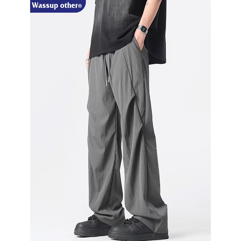 WASSUP OUTRO Americano Trendy High-End Calças de Perna Larga de Secagem Rápida Homens Primavera Outono Fino Casual Calça