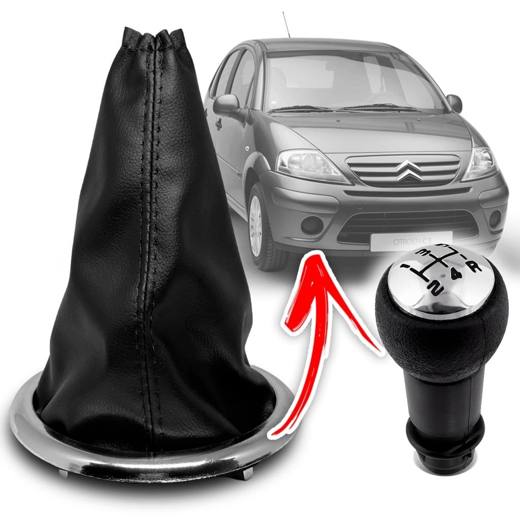 Coifa Câmbio Aro Prata ou Preto + Bola Manopla Citroen C3 2003/2013