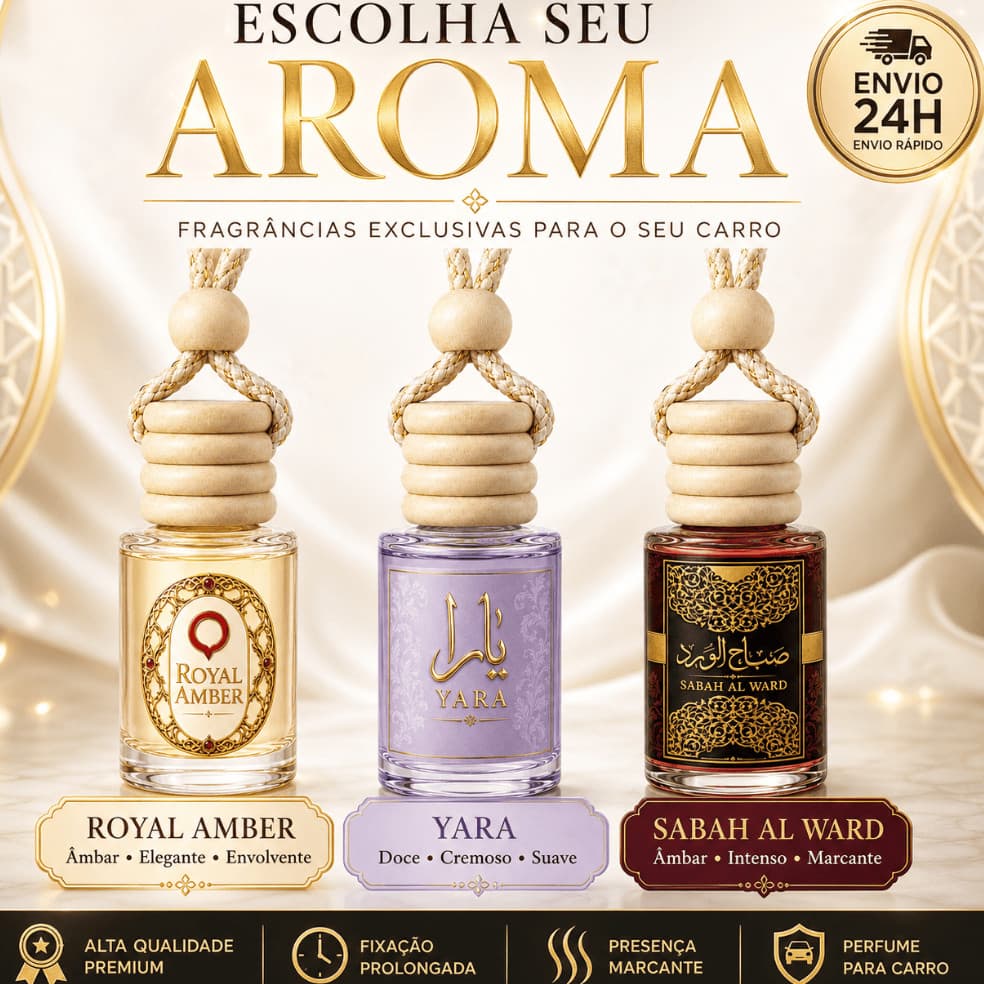 Aromatizante de Carro Árabe 10ml Pendurar Retrovisor Perfume Automotivo Fixação Forte Kit 3 Unid