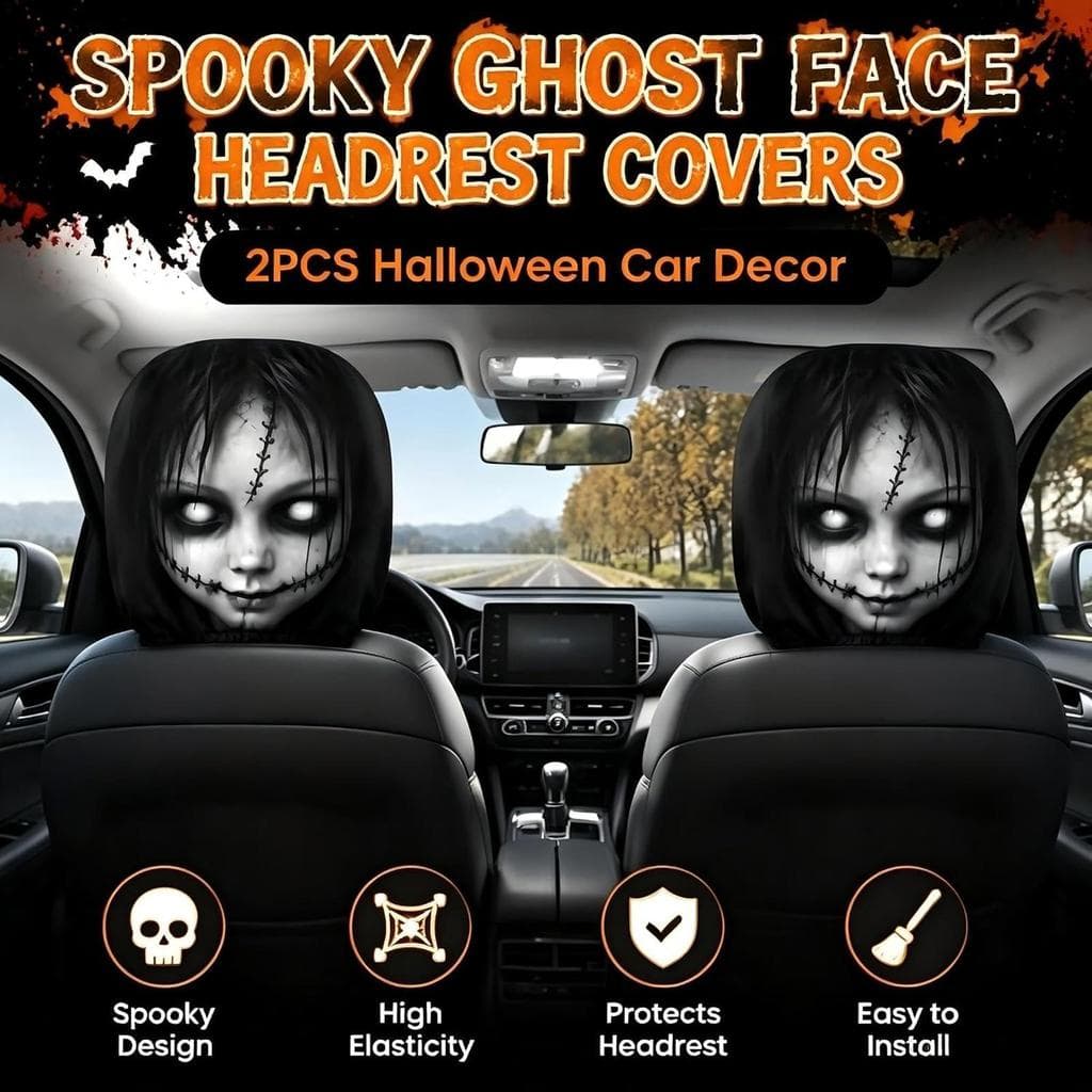 Halloween Horror Rosto Impressão Encosto De Cabeça Do Carro Cobre Universal Elástico Assento De Capa À Prova De Poeira M
