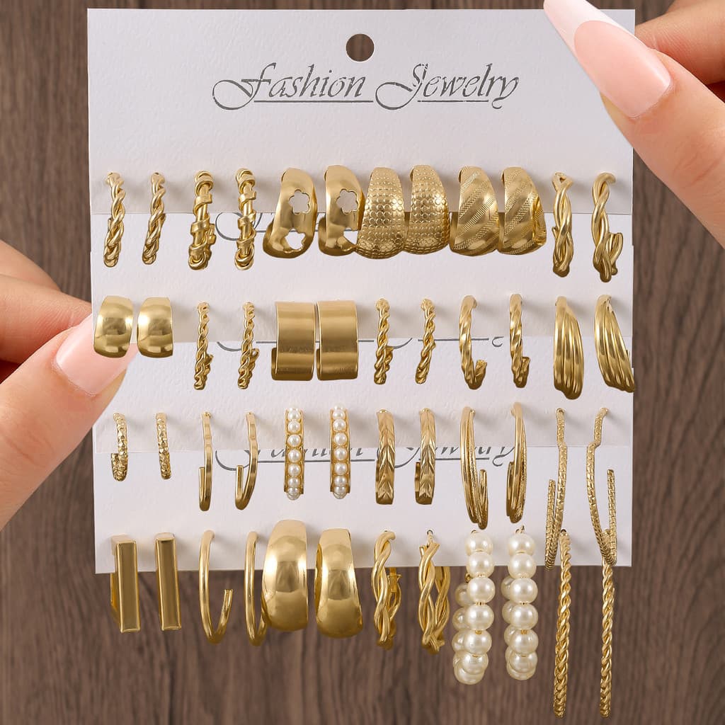 Conjunto De Brincos Femininos, Brincos Exagerados De Várias Geometrias Chique