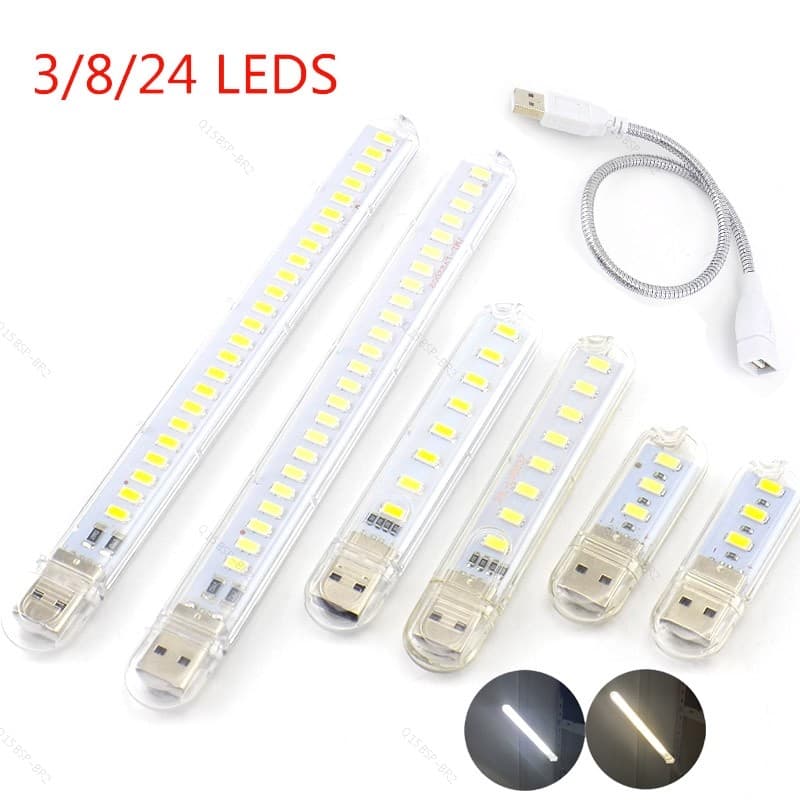 Mini 3/8/24 LED 5V USB DC Lâmpada Branca Quente Livro Leitura Lanterna Luz Noturna Iluminação BR15B2