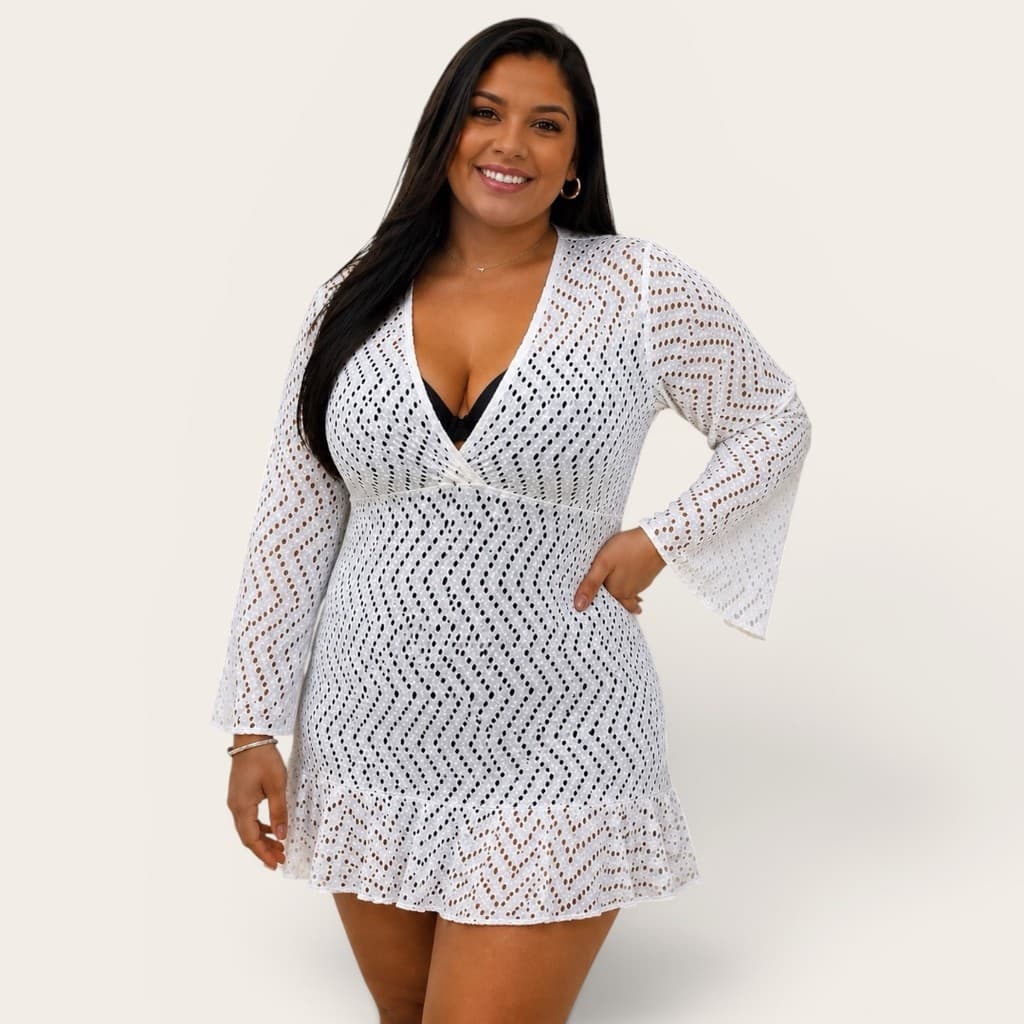 Saída de Praia Feminina Plus Size Laise Babado Delicado Elegante Moda Verão Fashion