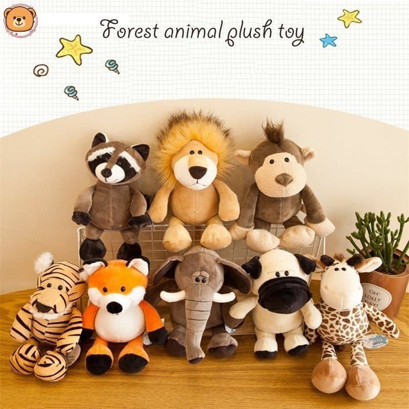25cm safari animal selva boneca de pelúcia criança presente de aniversário tigre leão raposa zebra floresta travesseiro