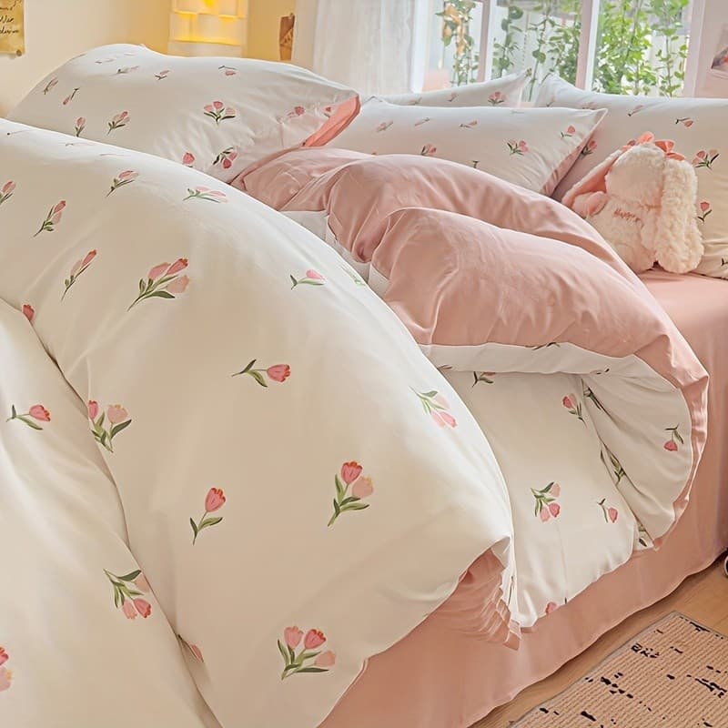 Conjunto de capa de edredão de 3 peças, estilo ins novo estilo estilo estilo americano conjunto de capa de edredão Flora
