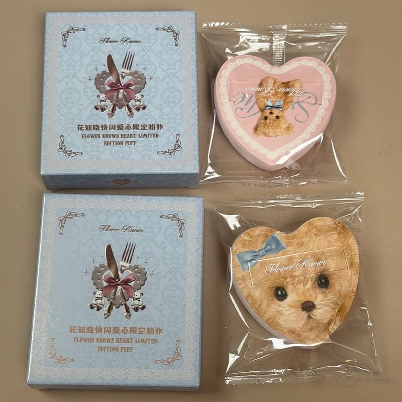 Venda Quente Flor KNOWS Puff De Maquiagem Flocado De Urso Doce , Mini Esponja De Polegar , Almofada Pequena E Sopro De A