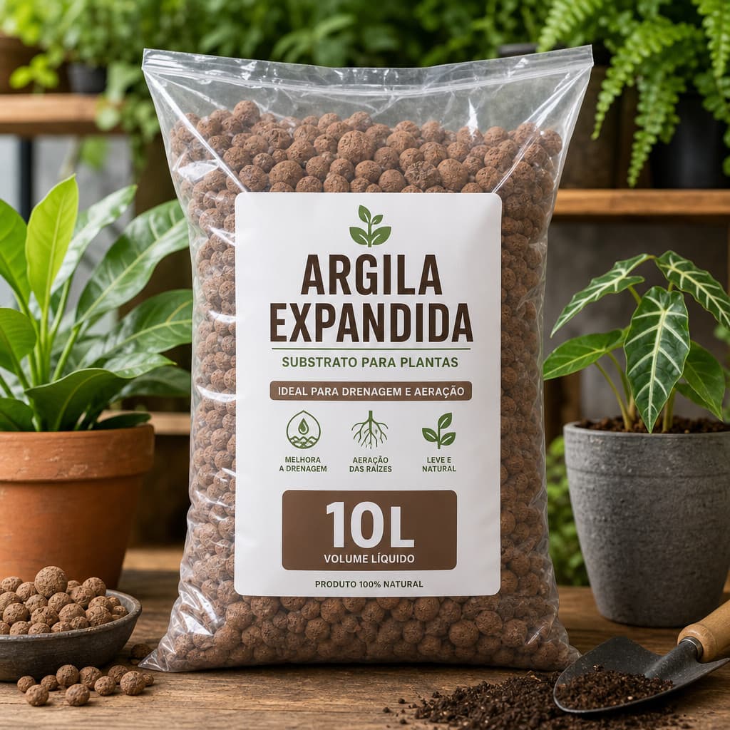 Argila Expandida 10Litros Pedra Para Jardim Drenagem Floreiras Obras Decoração de Vasos Natural