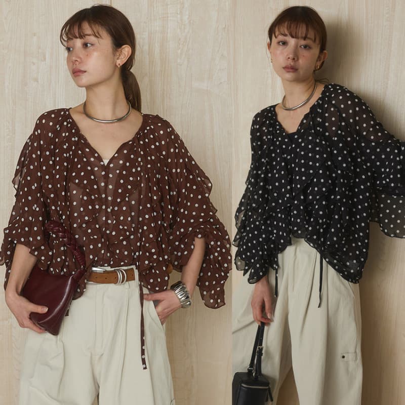 Polka Dot Heavy Industry Fungus Lace Manga Comprida Lace-Up Manga Comprida