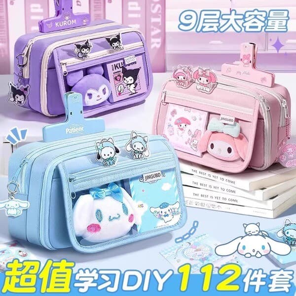 | 【pencil case】 | ❥Estojo de lápis de grande capacidade de nove camadas para meninas Novo estilo Caixa de papelaria Alun
