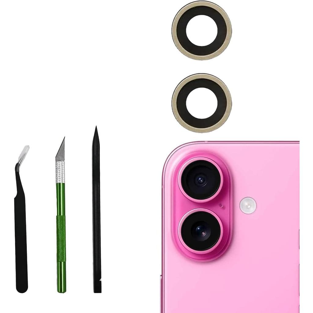 Conjunto de 2 peças de lentes de vidro de reposição para câmera traseira do iPhone 16 com kit de ferramentas para reparo