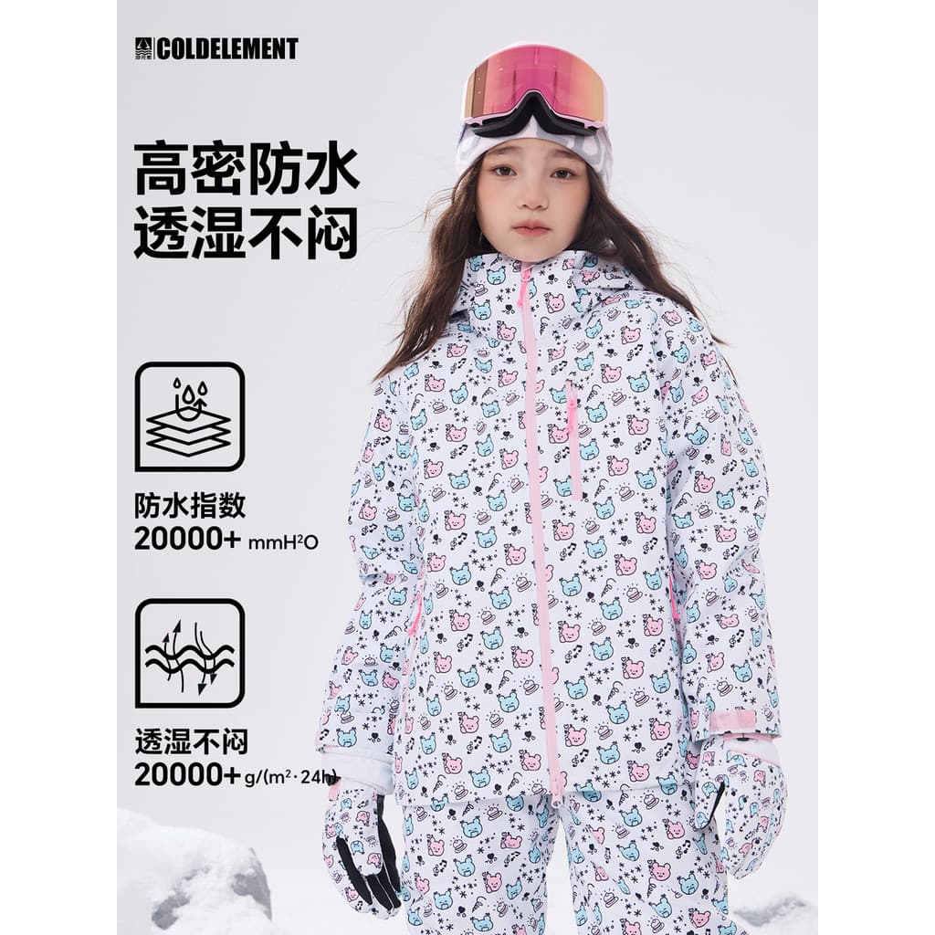 Elementos frios 2025 novo estilo forro de lã terno de esqui das crianças calças superiores terno 3L à prova dwaterproof