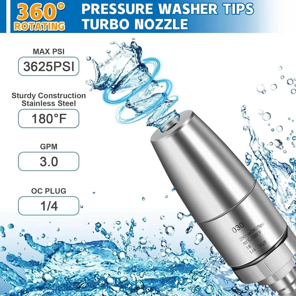Com Bico Turbo De Aço Inoxidável De Conexão Rápida 1/4 De 3625 PSI Para Lavadora De Pressão Rotativa Água Quente E Fria