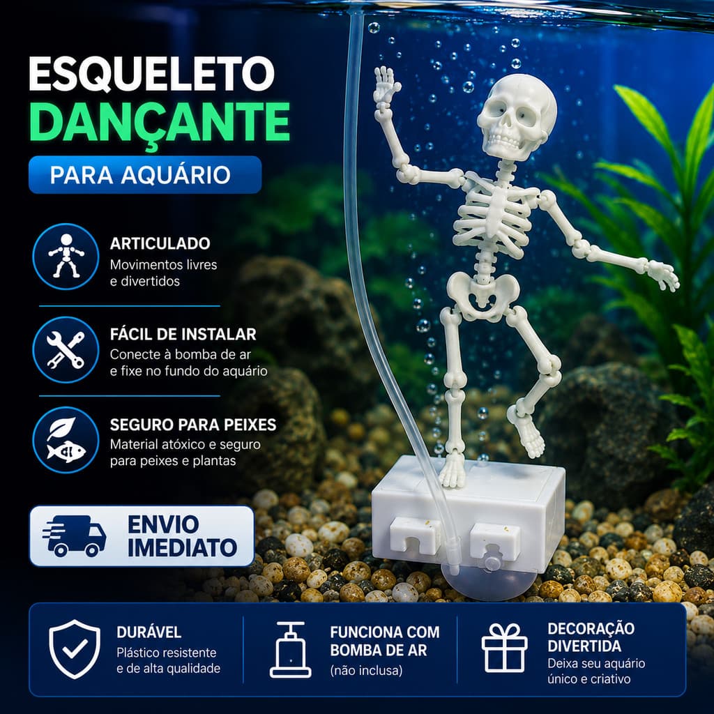 Esqueleto Dançante para Aquário Decoração Divertida e Articulada