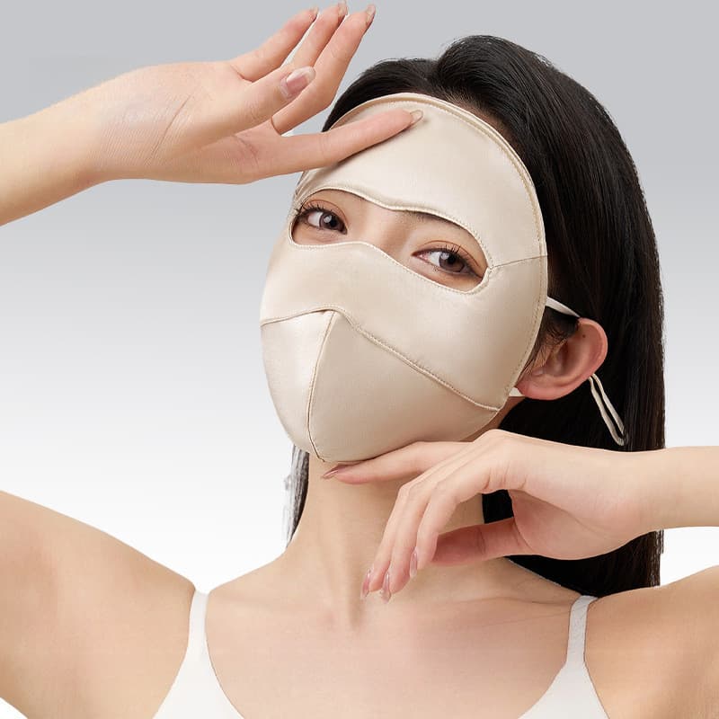 Mulberry Silk Full Facekini Para Mulheres Com Fixação Na Testa , Máscara Solar Proteção UV UPF 50 + , Capa Facial Respir