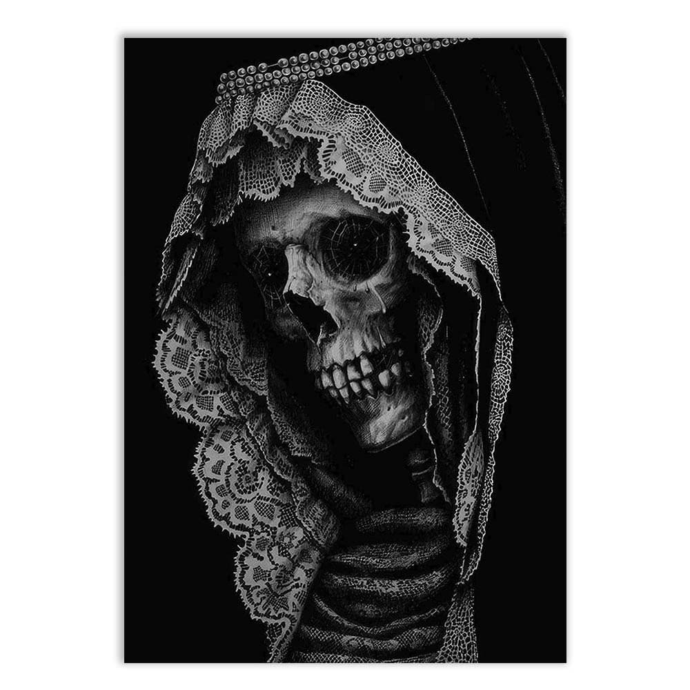 Placa Quadro Decorativo Placa Santa Muerte Ilustração Preto E Branco Quadro Decorativo Decoracao Sala Quarto Parede