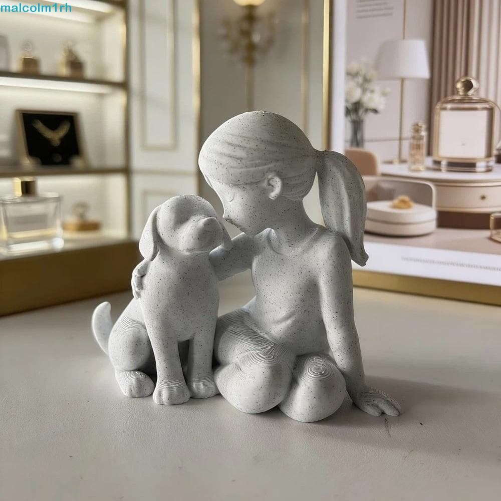 Estatueta De Cachorro De Mesa MALCOLM , Estátuas Criativas E Fofas De Menina , Enfeites De Estilo Nórdico Impressos Em 3