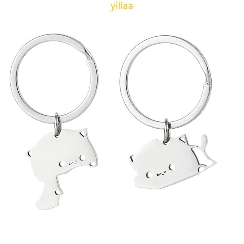 2 Peças Aço Inoxidável Adorável Gato Chaveiro Casal Amante Combinando