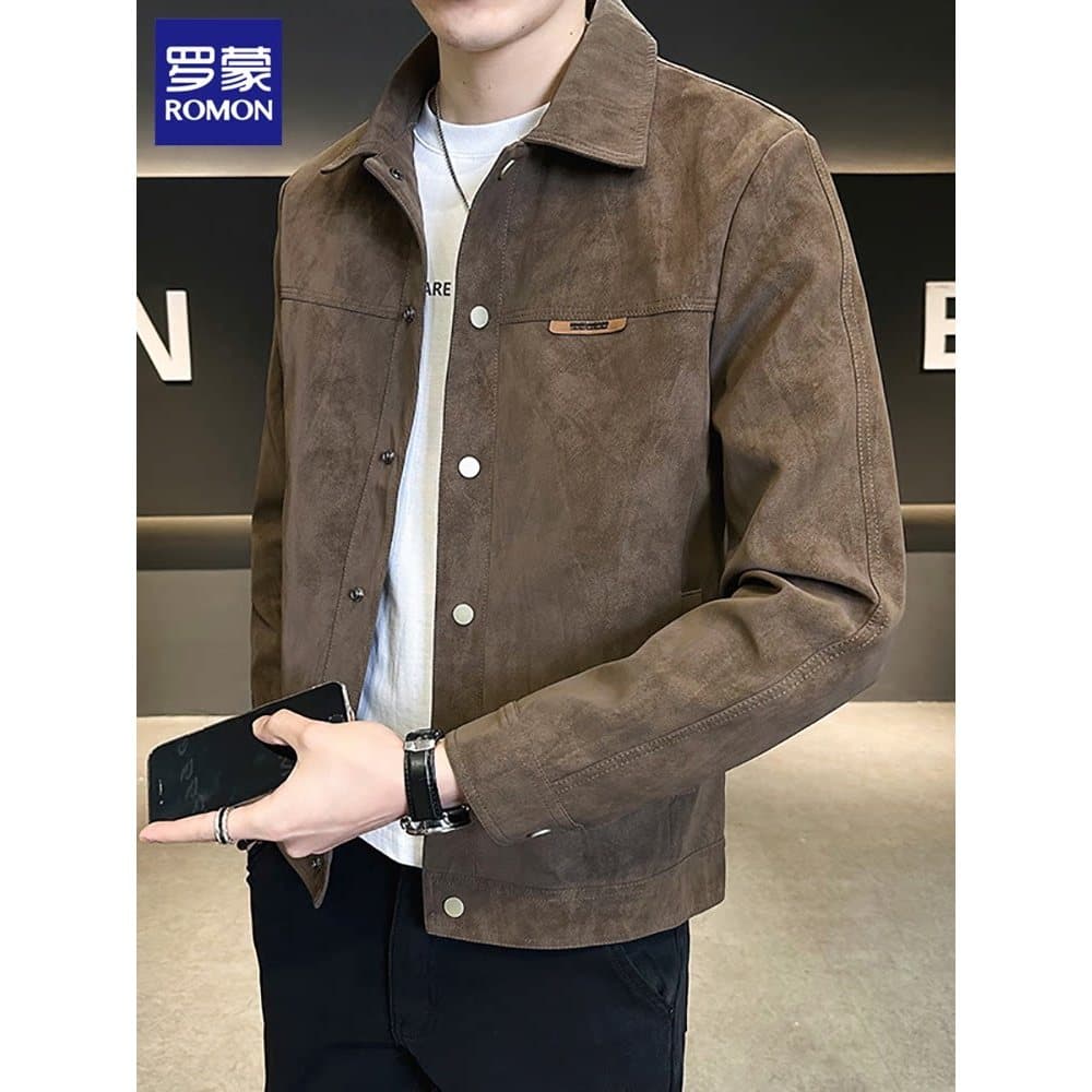 Lomon camurça jaqueta masculina outono novo estilo High-End lapela roupas superiores na moda Casual bonito jaqueta roupa