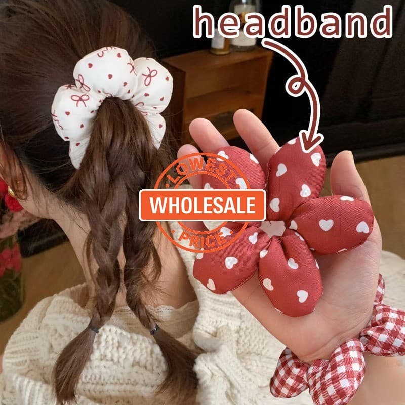 Preço de Atacado] Elástico de Cabelo Fofo – Elástico de Cabelo Grande Estilo Coreano com Estampa Floral para Festa HVCS