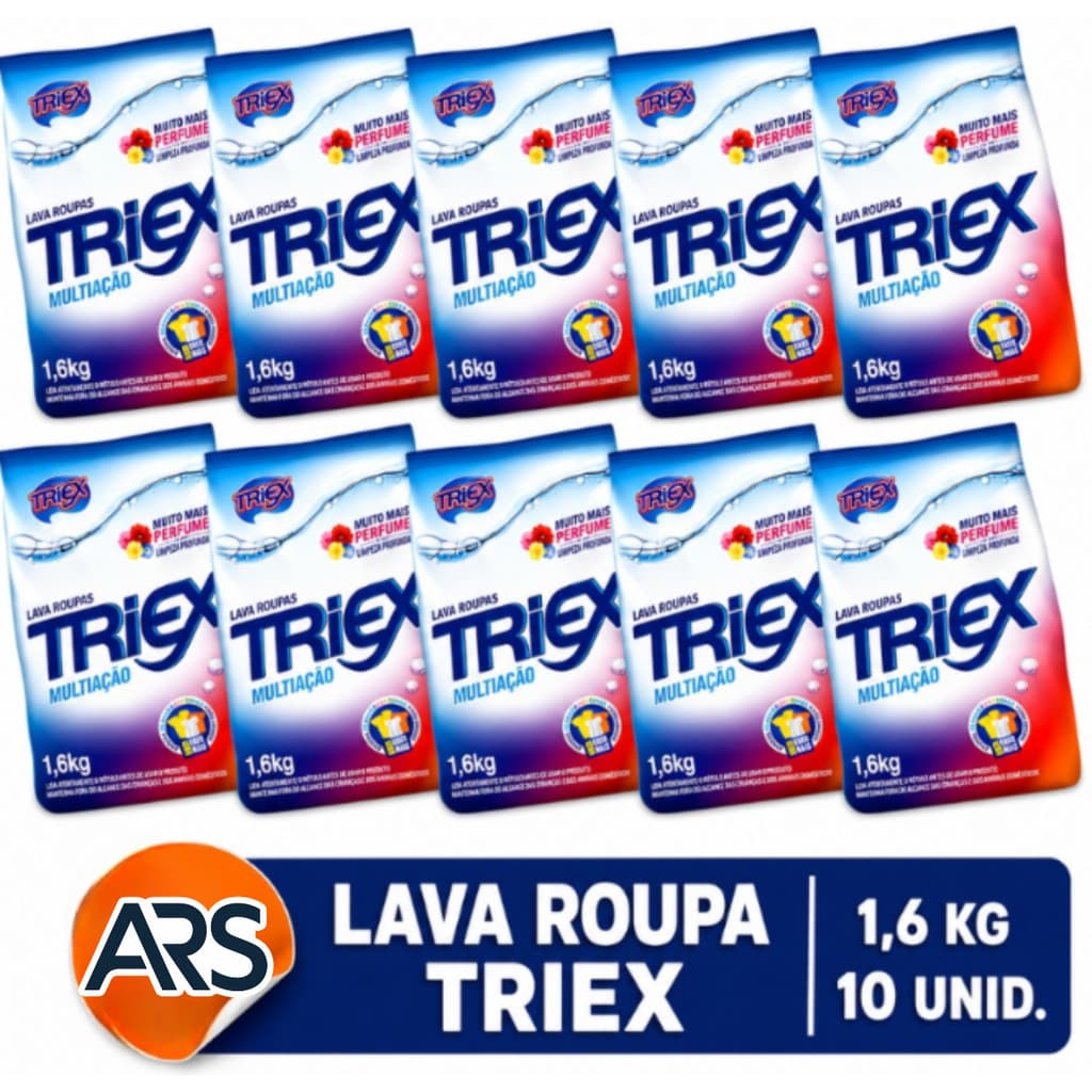 Sabão em Pó Triex multiação kit com 10 pacotes - Limpeza Profunda com Perfume Exclusivo 1.6KG