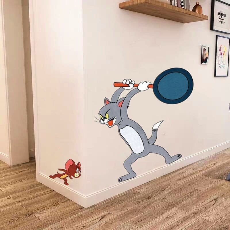 Gato e rato criativo canto decoração adesivos de parede auto-adesivo quarto adesivos de parede quarto adesivos de parede