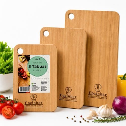 Conjunto De Tábuas De Corte Em Madeira Natural 3 Peças Resistente Durável Estilo Rústico