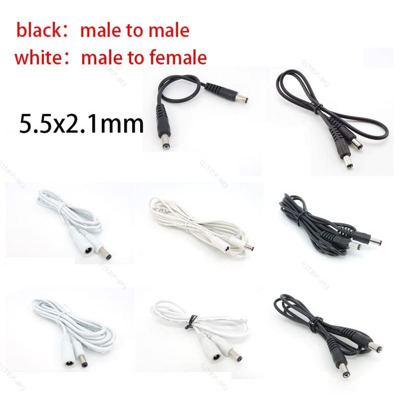 Cabo De Extensão Do Adaptador De Alimentação DC 12V 5.5 * 2.1mm Macho Para Fêmea 0.25m-5m Estender Fio Branco Preto BR15